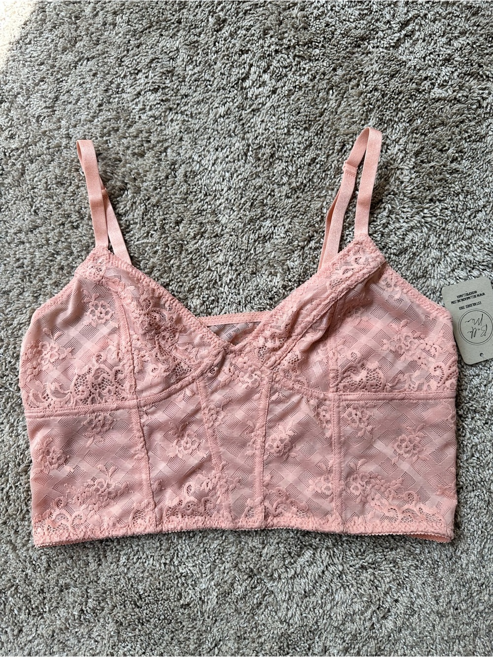 Bella Mia Delicate Pink Lace Bralette Cropped - Women Intimates NWT Size XL